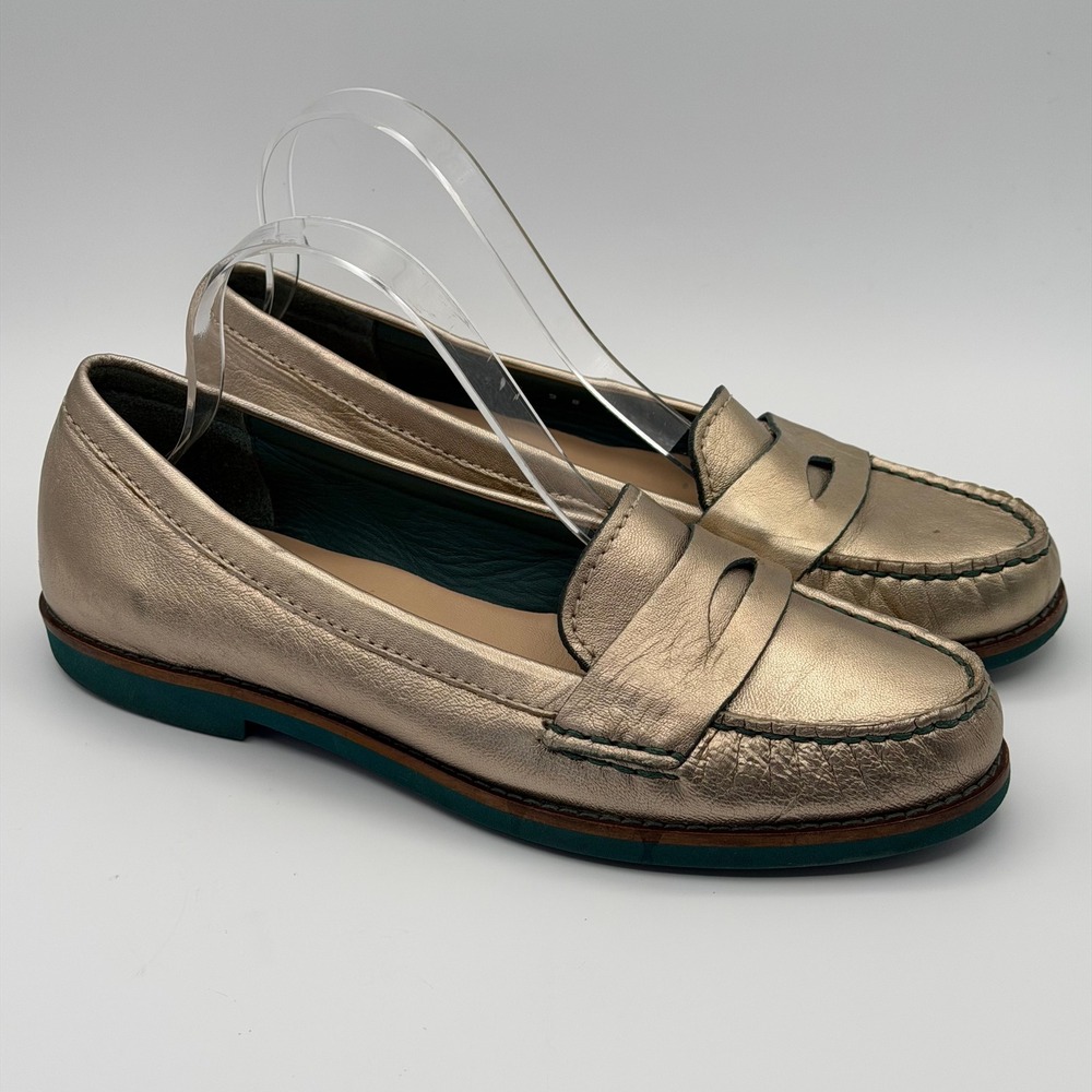 Cole Haan Metallic Leather Penny Loafers Women 9B Gold Teal Nike Air Comfort